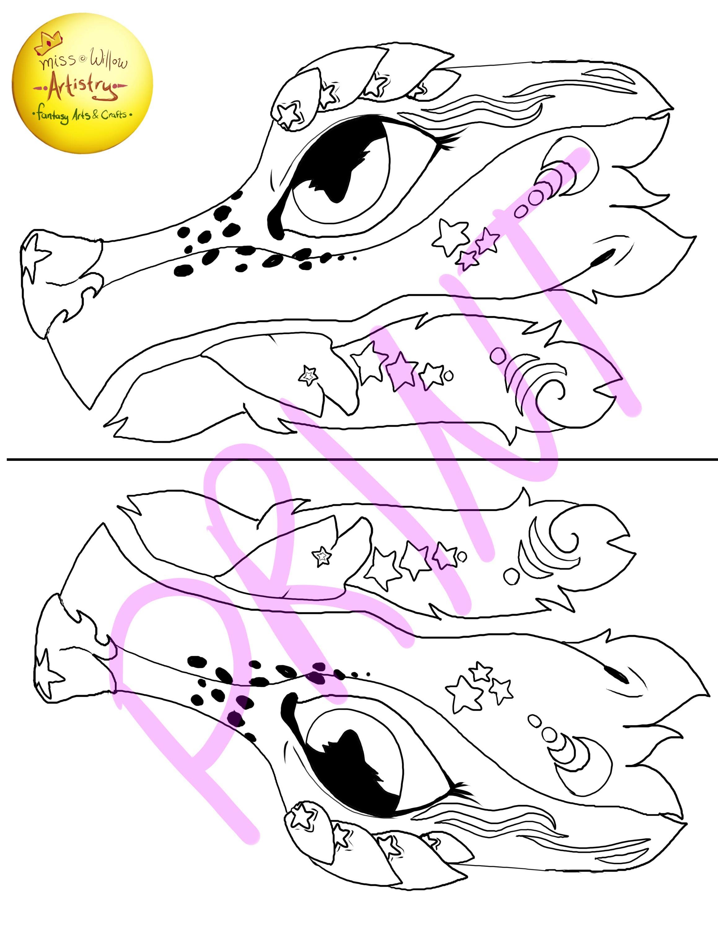 Customizable Color Your Own Printable Paper Dragon Puppet Template Base