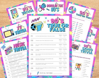 Pacchetto giochi anni '90 stampabile, Giochi per feste degli anni '90, Curiosità sugli anni '90, Attività degli anni '90, Giochi per feste degli anni '90 per bambini e adulti, Questo o quello degli anni '90, DIGITALE
