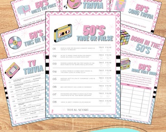50s Games Bundle Printable, 50s Activities, 50s Party Games, 50s Trivia, 1950s Party Games for Kids & Adults, 50s This or That, DIGITAL