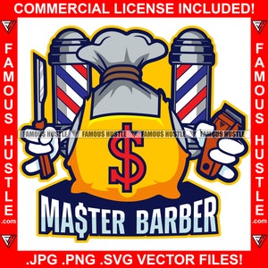 Master Barber Money Bag Holding Clippers Straight Razor Dollar Sign Apron Hustling Hustle Hustler Boss Rap Hip Hop Art JPG PNG SVG Cut File