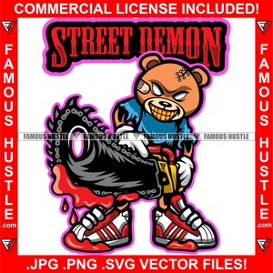 Street Demon Gangster Horror Teddybär GesichtStiche Gold Zähne Blutige Kettensäge Sneaker Street Tattoo Hip Hop Rap Boss Logo JPG PNG SVG Cut