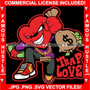 Trap Love Gangster Heart Money Bag Cash Stack Hustle Street Hustler Rap Hip Hop Trap Plug Boss Ghetto Thug Hood Lit Art Logo JPG PNG SVG Cut