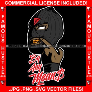 Por cualquier medio Gángster usando ski mask sin ojos dientes de oro grill hustler gang member rap hip hop trap plug hood ghetto art JPG PNG SVG