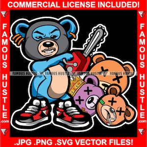 Horror Gangster Killer Teddy Bär Cutting Opps Köpfe Kettensäge Hustler Rap Hip Hop Trap Plug Ghetto Kapuze Art Logo JPG PNG SVG Cut File