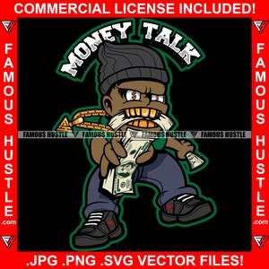 Money Talk Gangster Man Dollar Sign Eyes Money Stack Gold Teeth Boy Cash Mouth Necklace Chain Hustle Male Trap Plug Hustler JPG PNG SVG Cut