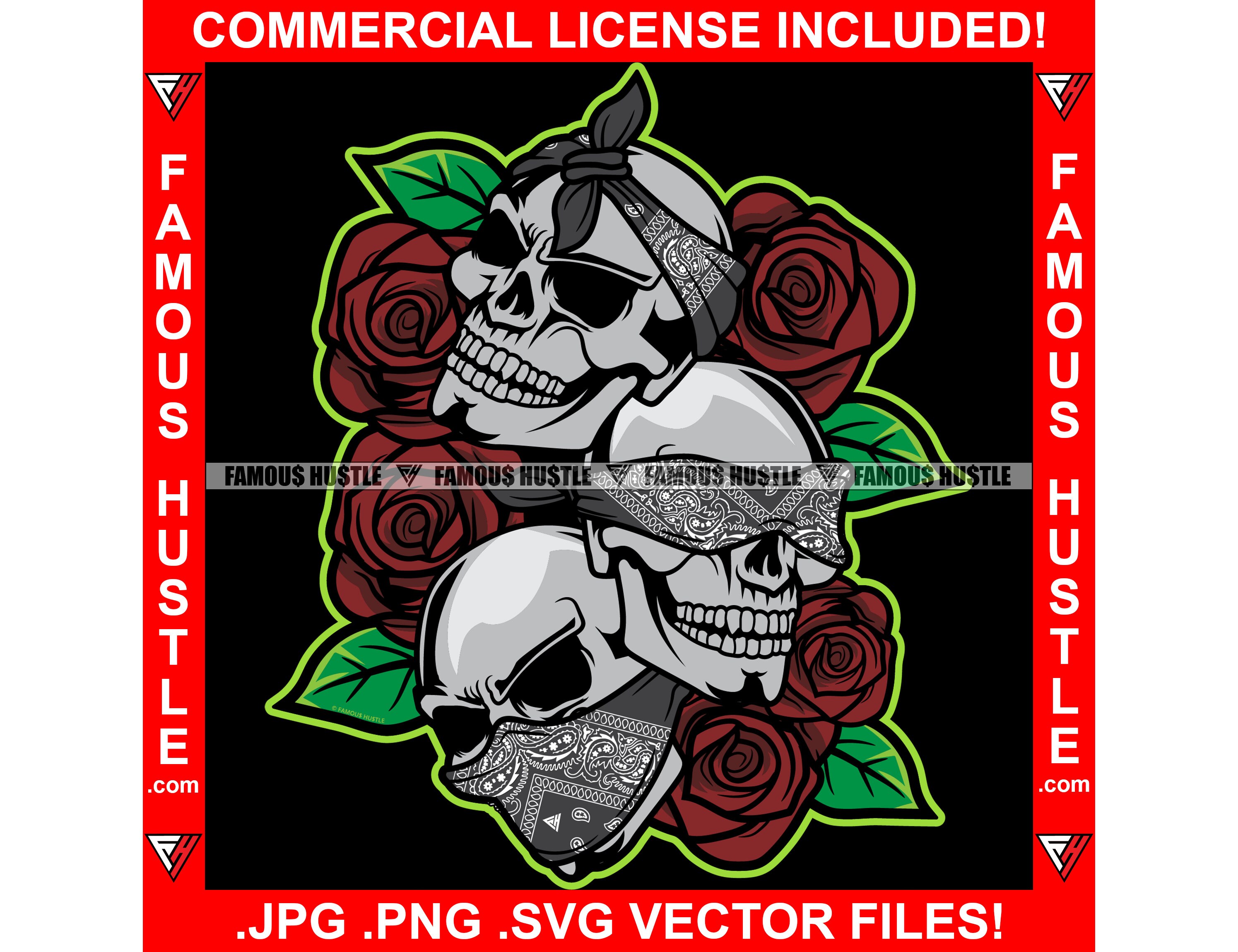 Hear See Speak No Evil Three Skull Red Roses Bandanna