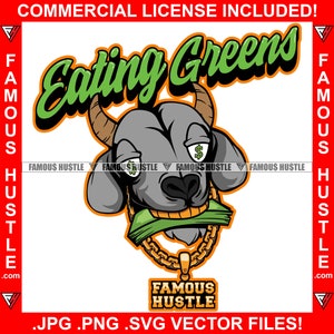 Eten Greens Goat Gangster G.O.A.T. Stripfiguur Dollar Sign Eyes Money Gold Teeth Chain Tattoo Hip Hop Rap Trap Art Logo JPG PNG SVG