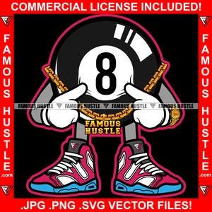 Eightball 8Ball 8 Ball Hustler Famous Hustle Dope Geld Sneakers Gold Kette Kette Trap Plug Pool Billard Spiel Hip Hop Rap Jpg PNG SVG