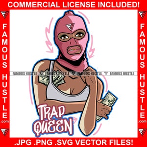 Trap Queen Gangster Woman Pink Ski Mask Cash Money Stuffed Shirt Hood Rich Hustle Hustler Female Lady Girl Rap Hip Hop Hood Logo JPG PNG SVG