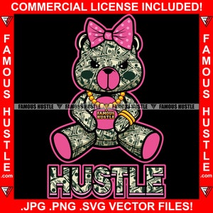 Orsacchiotto rosa femmina di teddy fatto da 100 banconote Cash Donna Hustler Boss Drip Swag Plug Trap Hood Thug Gang Street Rap Art Logo JPG PNG SVG