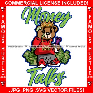 Money Talking Gangster Hustle Teddy Bär Talking Cash Geld Handy Lila Getränk Lean Rap Hip Hop Kapuze Ghetto Trap Plug Art JPG PNG SVG Cut