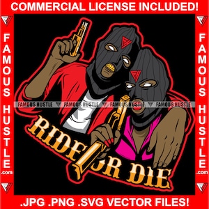Gangster Paar Ski Maske Gun Ride Or Die Savage Gang Mitglied Hustler Grind Mode Rap Hip Hop Trap Plug Cash Money Art Logo JPG PNG SVG