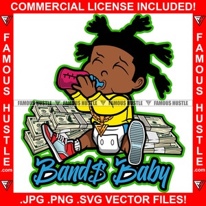 Band Baby Gangster Gold Collana Cash Money Stacks Bere Lean Purple Drink Bottle Hustle Rap Hip Hop Hood Ghetto Trap Plug JPG PNG SVG