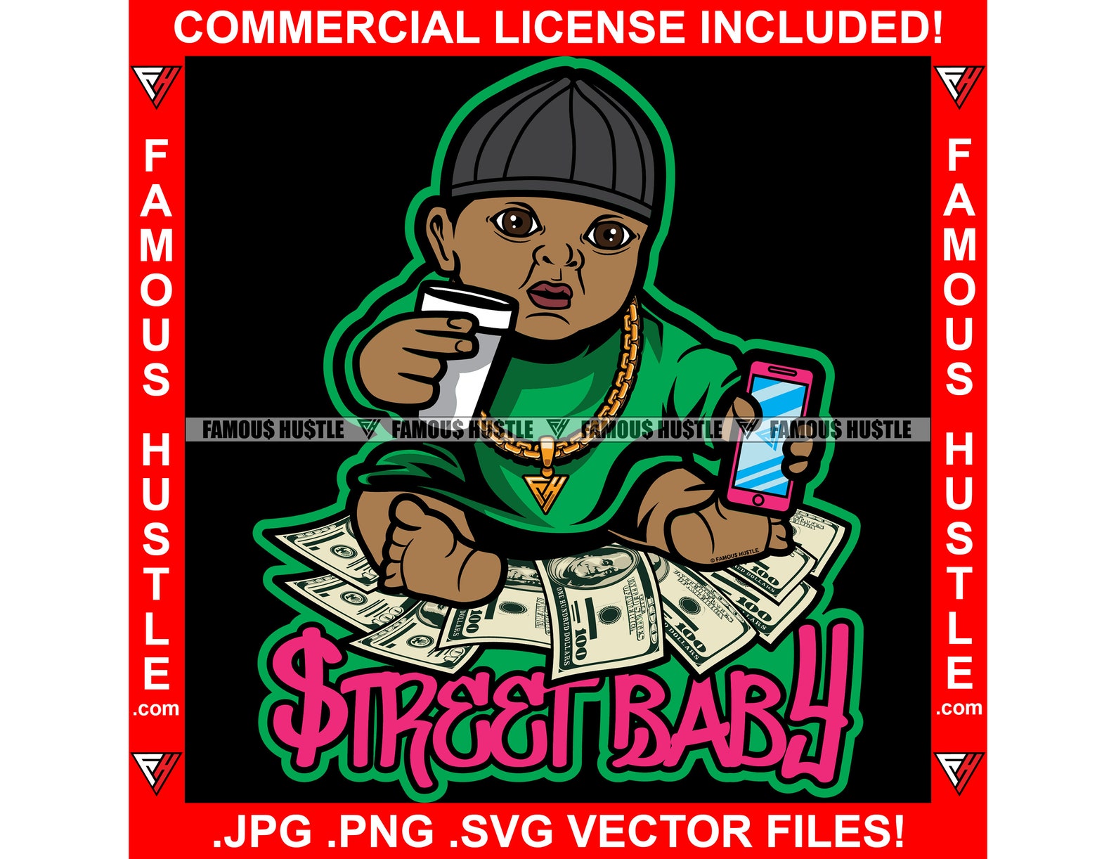 Street Baby Gangster Gold Necklace Sitting on Cash Money Etsy