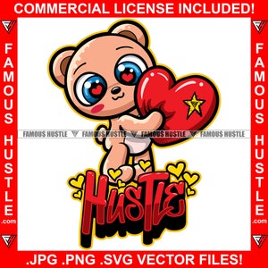 Hustle Female Lady Teddy Herz Augen Liebe Geld Machen Geld Tattoo Hustling Hustler Swag Tattoo Hip Hop Rap Boss Drip Swag Art Logo JPG PNG SVG Cut