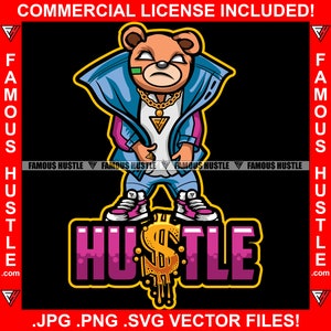 Famous Hustle Gangster Teddy Bear Scar Face Bandage Cool Fashion Jacket Gold Necklace Hustler Boss Drip Swag Plug Quote Logo Art JPG PNG SVG