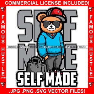Self Made Famous Hustle Gangster Teddybär Baseball Mütze Sonnenbrille Sweater Luxus Tasche Hip Hop Rap Rapper Cartoon Zeichen Art JPG PNG SVG