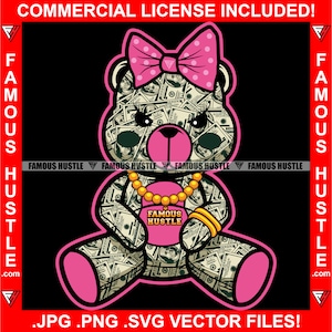 Pink Geld Teddy Bär Cash Gold Kette Halskette Polk-A-Dot Schleife Hustler Frau Frau Mädchen Rap Hip Hop Ghetto Kapuze Art Logo JPG PNG SVG