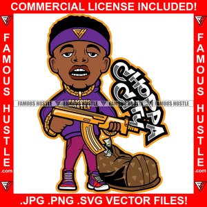 Choppa City Gangster Rapper Hustler Gold Machine Gun Halskette Kette Luxus Cash Money Bag Hustle Rap Hip Hop Kapuze Ghetto Art JPG PNG SVG Cut
