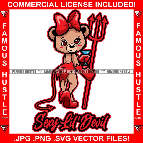 Sexy Lil Devil Female Teddy Bear Costume Suit Woman Drinking Alcohol Drink Cute Lady Bow Female Girl Hustle Rap Hip Hop Hustler JPG PNG SVG