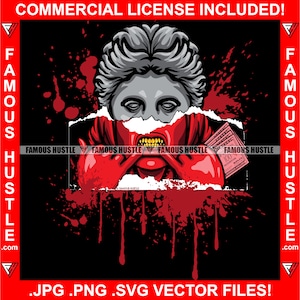 Gangster Statue Gold Zähne Cash Drip Money Dripping Blood Splash Bloody Background Savage Hustler Trap Rap Hip Hop Art JPG PNG SVG