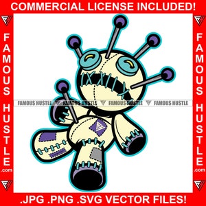 Berühmte Hustle Voodoo Puppe Mund genäht geschlossen KopfStiche Grusel Voo Doo Horror Gesicht Pins In Body Quote Hustler Art Logo JPG PNG SVG Cut