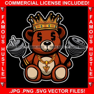 Gangster Teddybär King Dollar Schild Augen Plug Kordel Gold Kette Savage Hustler Trap Plug Rap Hip Hop Ghetto Kapuze Dealer Logo JPG PNG SVG Cut