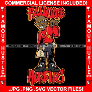 Famous Hustle Black Man Sunglasses Tropf Tropfen Geld Tasche Gold Schmuck Rap Hip Hop Thug Trap Plug Quote Art JPG PNG SVG Cut File