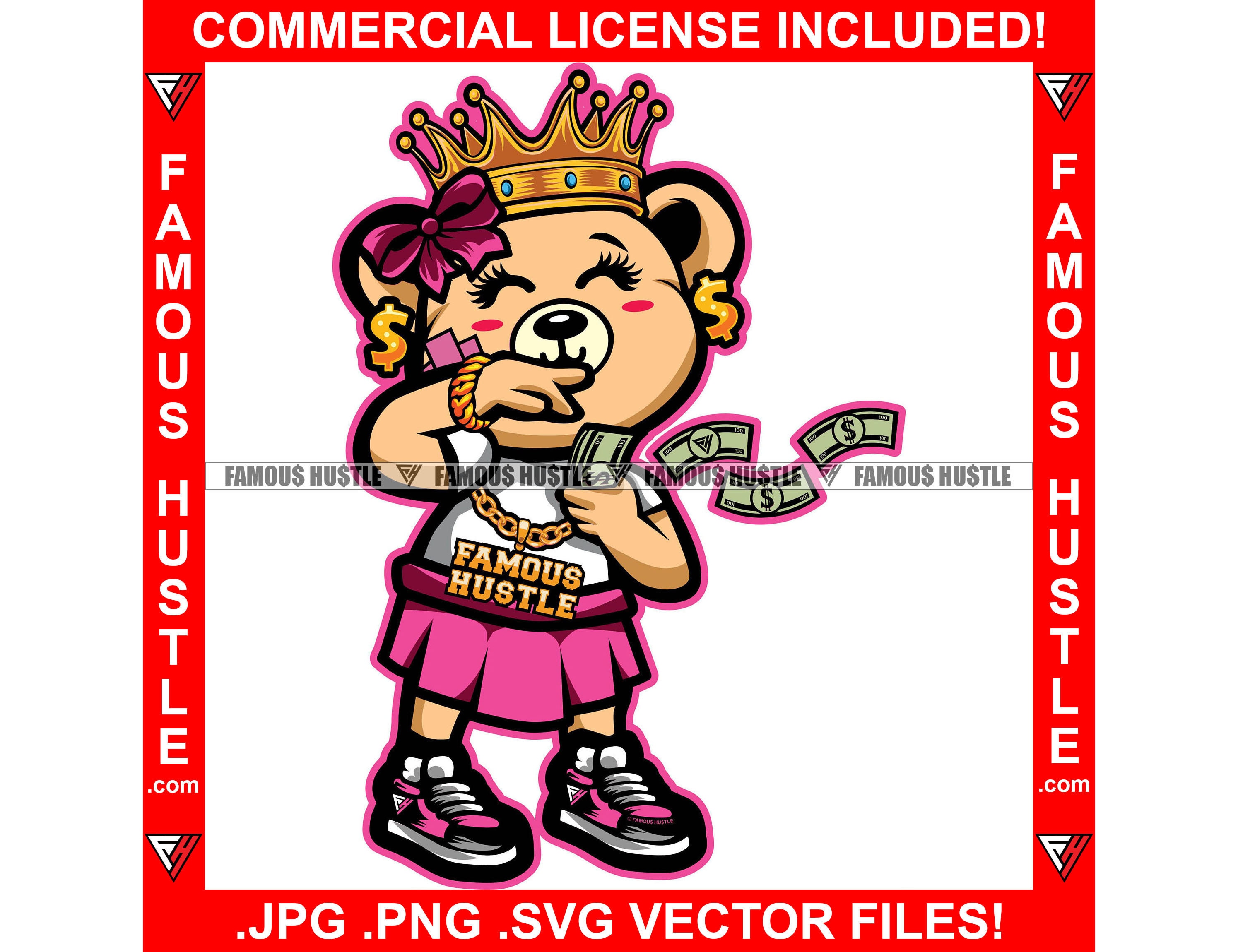 Hustle Teddy Bear Queen Crown Pink Bow Sneaker Skirt