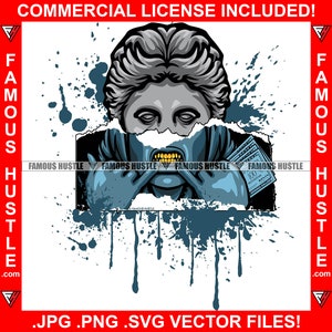 Gangster standbeeld met gouden tanden met cash drip money stack druipen Splash Savage Hustle Hustler Trap Plug Rap Hip Hop Art JPG PNG SVG