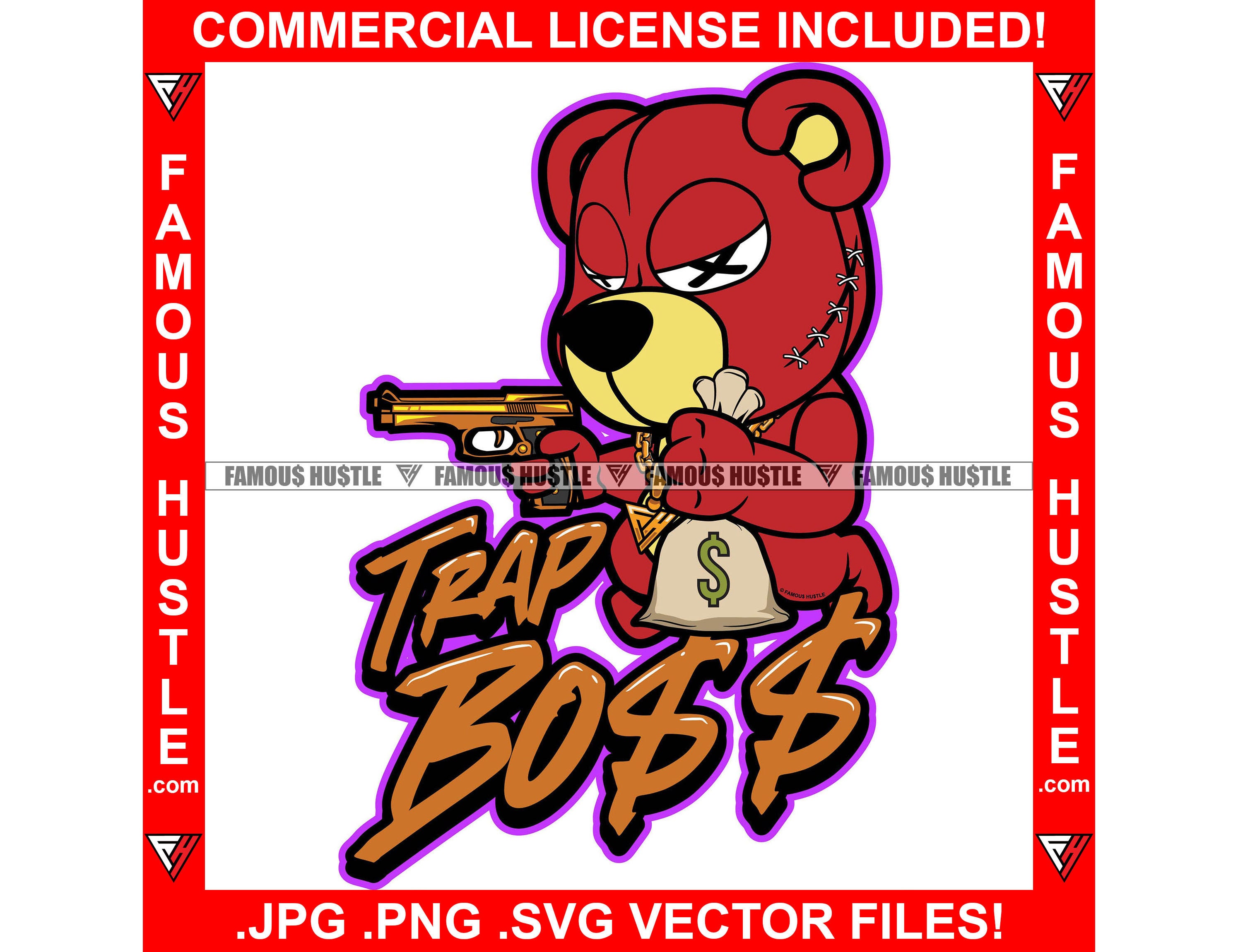 Trap Boss Gangster Teddy Bear Gold Gun Necklace X Eyes Money Etsy