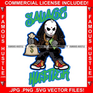Wilder Hustler Gangster Killer mit Dreads Hockey Maske Cash Money Gang Mitglied Street Thug Rap Hip Hop Kapuze Ghetto Trap Plug Art JPG PNG SVG