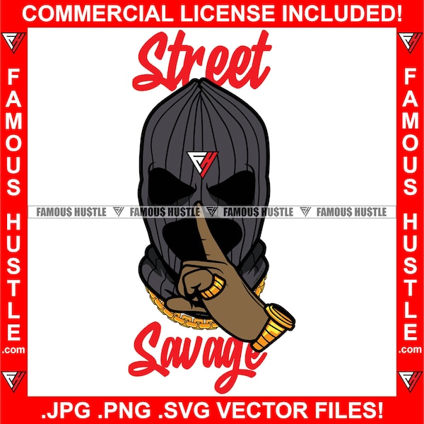 Street Savage Gangster Ski Mask Wearing Gold Jewelry Shhh Finger Sign Hand Gesture Hip Hop Rap Trap Plug Hood Hustler Jpg PNG SVG Cut File