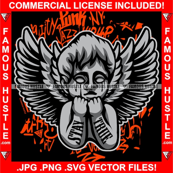 Famous Hustle Angel Statue Stay True Tattoo Crying Wings Graffiti Designer Fashion Hustler Trap Hood Thug Cartoon Character Art JPG PNG SVG