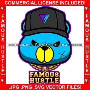 Famoso Hustle Gangster Cicatriz Rosto Urso de Pelúcia Rosto Médio Corrente de Ouro Colar Boné Jóias Chapéu Hip Hop Rap Plug Trap Street Art Logo JPG PNG SVG