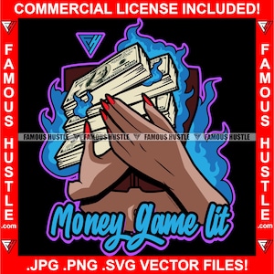 Jeu d’argent Lit Cash Stacks Fire Cash Flames Gangster Citation motivationnelle Tatouage Hustle Trap Rap Hip Hop Hood Thug Gang Street Art JPG PNG SVG