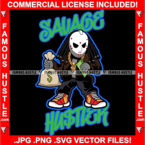 Savage Hustler Gangster Killer mit Dreads Hockey Maske Cash Money Street Thug Hustle Rap Hip Hop Kapuze Ghetto Trap Plug Slime Art JPG PNG SVG
