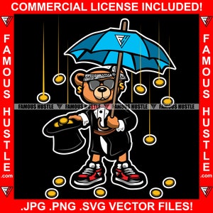 Gangster Teddybär Tuxedo Bandanna Regenschirm Regenschirm Cash Money Hustler Rap Hip Hop Trap Plug Boss Ghetto Kapuze Art Logo JPG PNG SVG