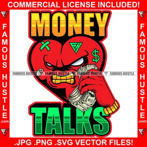 Money Talking Gangster Hustle Herz Gold Zähne Sprechen Cash Phone Dollar Schild Gesicht Tattoo Street Thug Hip Hop Rap Ghetto Logo JPG PNG SVG Cut