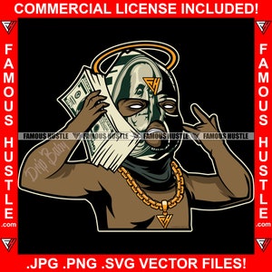 Gangster Baby Money Ski Mask Cash Phone Gold Necklace Halo Hustle Street Hustler Boss Grind Mode Rap Hip Hop Trap Plug Trench JPG PNG SVG