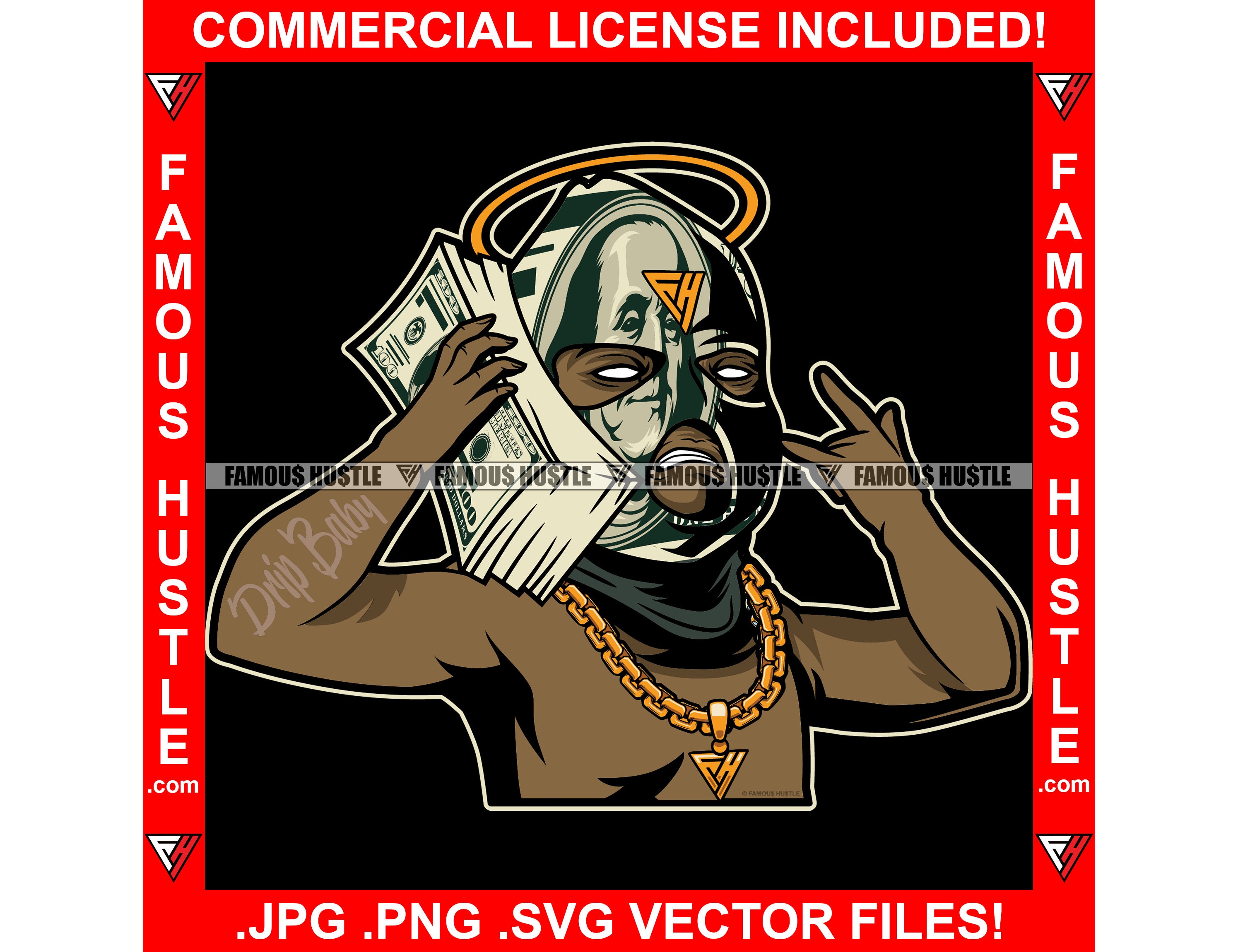 ☆Street Hustlers☆ G-rap Hiphop Gangster Baby Money Ski Mask Cash Phone Gold Necklace Halo
