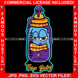 Trap Baby Flasche Lila Mager Tropfen Gold Zähne Cartoon Charakter Gangster Tattoo Hip Hop Rap Rapper Baller Trapper Zitat Art JPG PNG SVG
