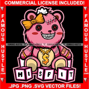 Female Misfit Crazy Insane Outcast Different Teddy Bear Scar Face Broken Girl Gold Chain Necklace Hustle Woman Trap Plug Art JPG PNG SVG Cut