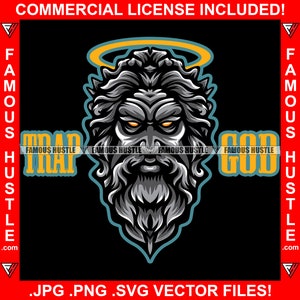Trap God Gangster Hustle Zues Gold Halo Glowing Eyes Cash Money Motivation Ghetto Street Hustler Gang Member Thug Ghetto Art JPG PNG SVG Cut