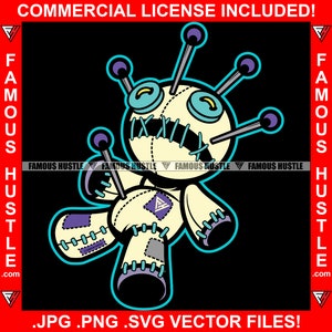 Famous Hustle Voodoo Doll Mouth Stitched Closed Head Stitches Scary Voo Doo Horror Face Pins In Body Quote Creepy Art Logo JPG PNG SVG Cut