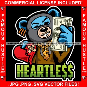 Harteloze Gangster Teddybeer Ski Masker Broken Heart Cash Money Gold Chain Hip Hop Rap Trap Street Ghetto Plug Hood Trap Plug JPG PNG SVG Cut
