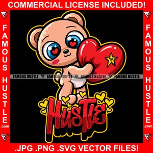 Hustle Feminino Senhora Teddy Coração Olhos Amor Ganhar Dinheiro Tatuagem Hustling Hustler Swag Tattoo Trap Personagem de desenho animado Arte Logotipo JPG PNG SVG Cut File