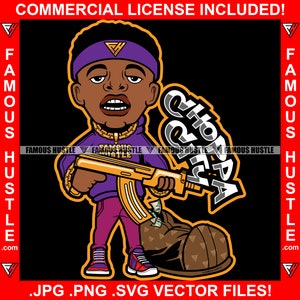 Choppa City Gangster Hustler Gold Machine Gun Chain Luxus Cash Money Bag Hustle Rap Hip Hop Kapuze Ghetto Gang Mitglied Trap Plug JPG PNG SVG
