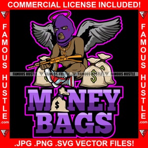 Money Bags Gangster Baby Ski Mask Angel Wing Halo Machine Gun Cash Thug Hustle Street Hustler Trap Trench Demon Rapper Logo JPG PNG SVG Cut