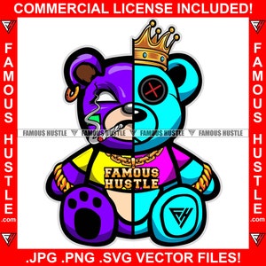 Famous Hustle Gangster Two Face Teddy King Smoking Gold Kette Halskette Armband Schmuck Hip Hop Rap Rapper Cartoon Zeichen Art JPG PNG SVG
